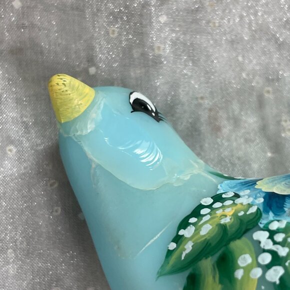 Fenton Yellow Uranium Custard Glass Bowl & 2 Doves ~Hand Painted & Signed - Picture 10 of 13